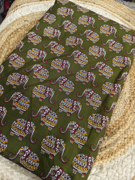 Green Pure cotton Kalamkari Fabric