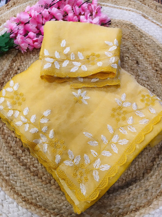 Yellow designer shimmer saree