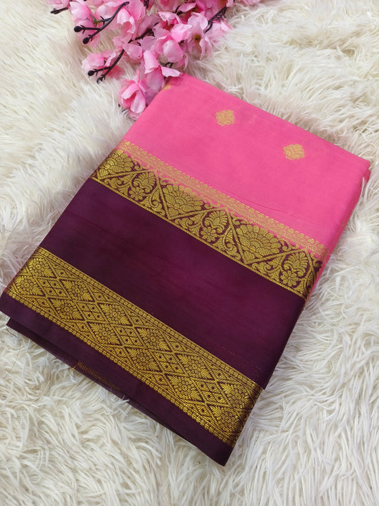 Pink With Wine Semi Mysore crepe silk saree