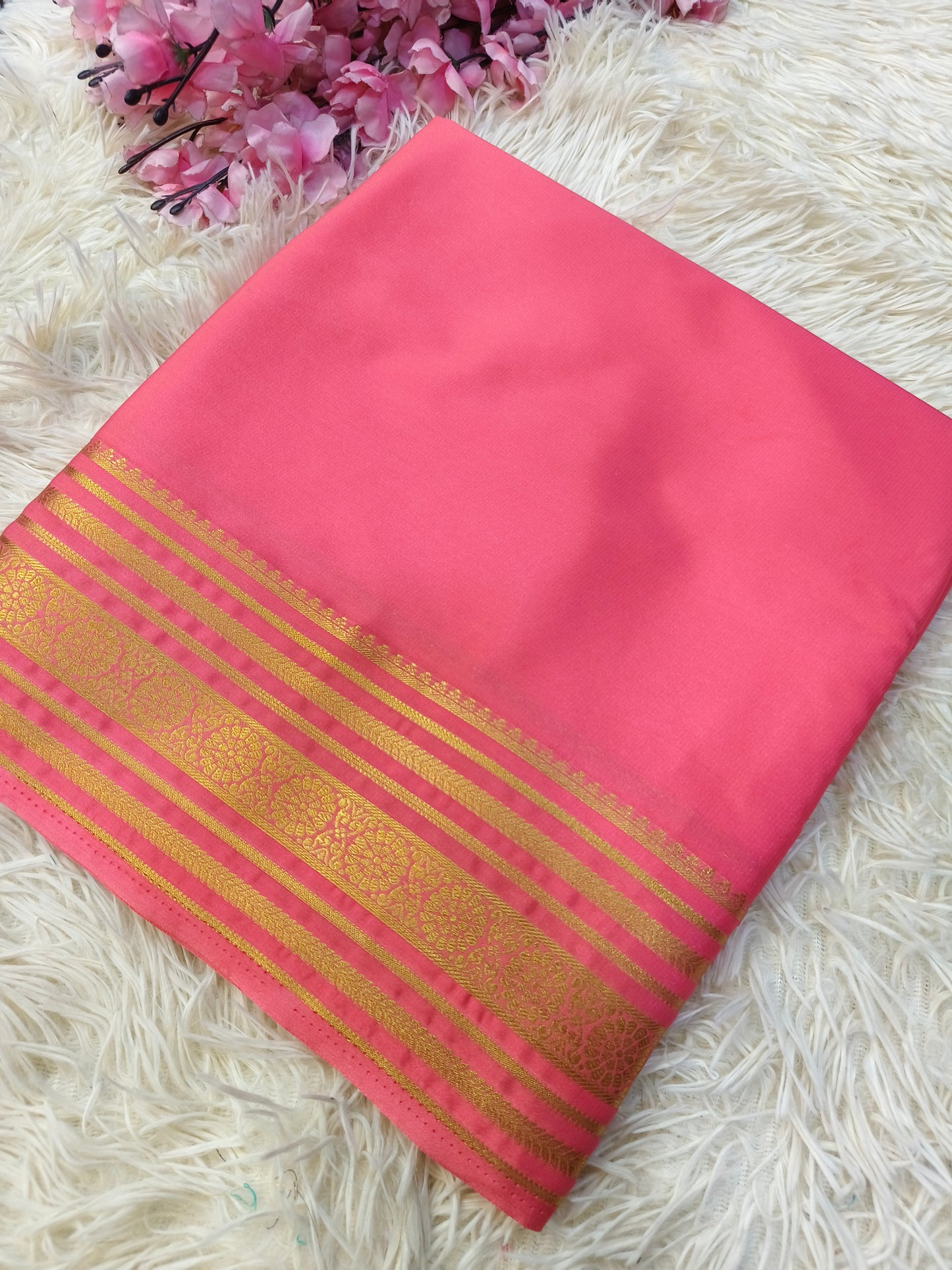 Rose Pink semi Mysore crepe silk saree