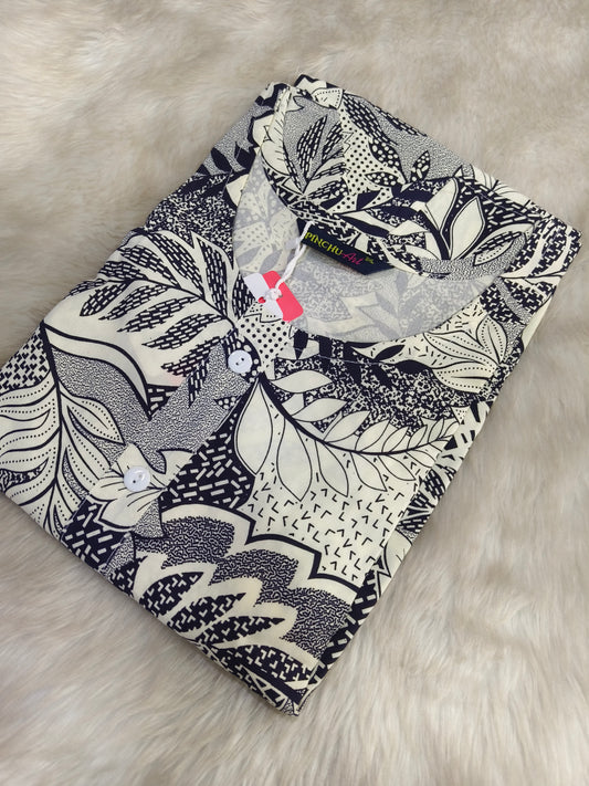 White with black Designer Rayon Kurti