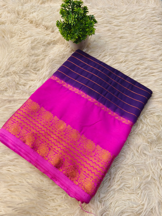 Purple with Pink semi Mysore crepe silk saree