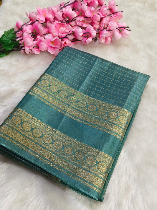 Teal green  Munga silk saree