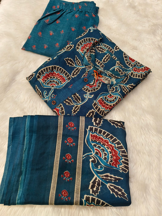 Teal Blue Cotton sets with duppata
