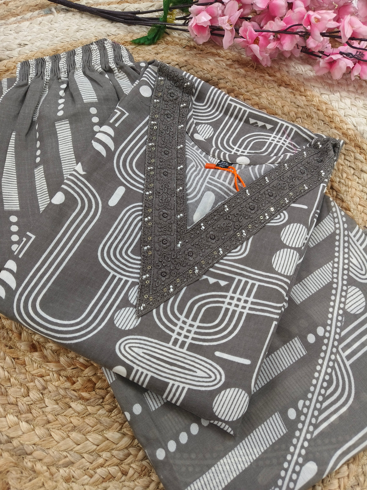 Grey Cotton sets with duppatta
