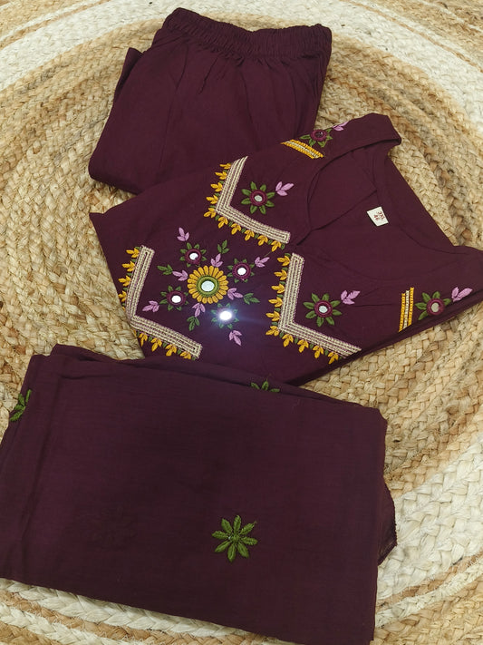 Wine cotton salwar suites