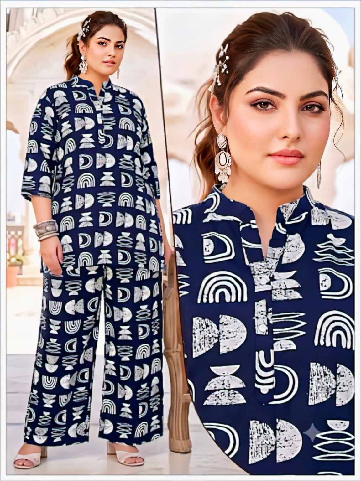 Navy Blue Premium Printed Co-Ord Set