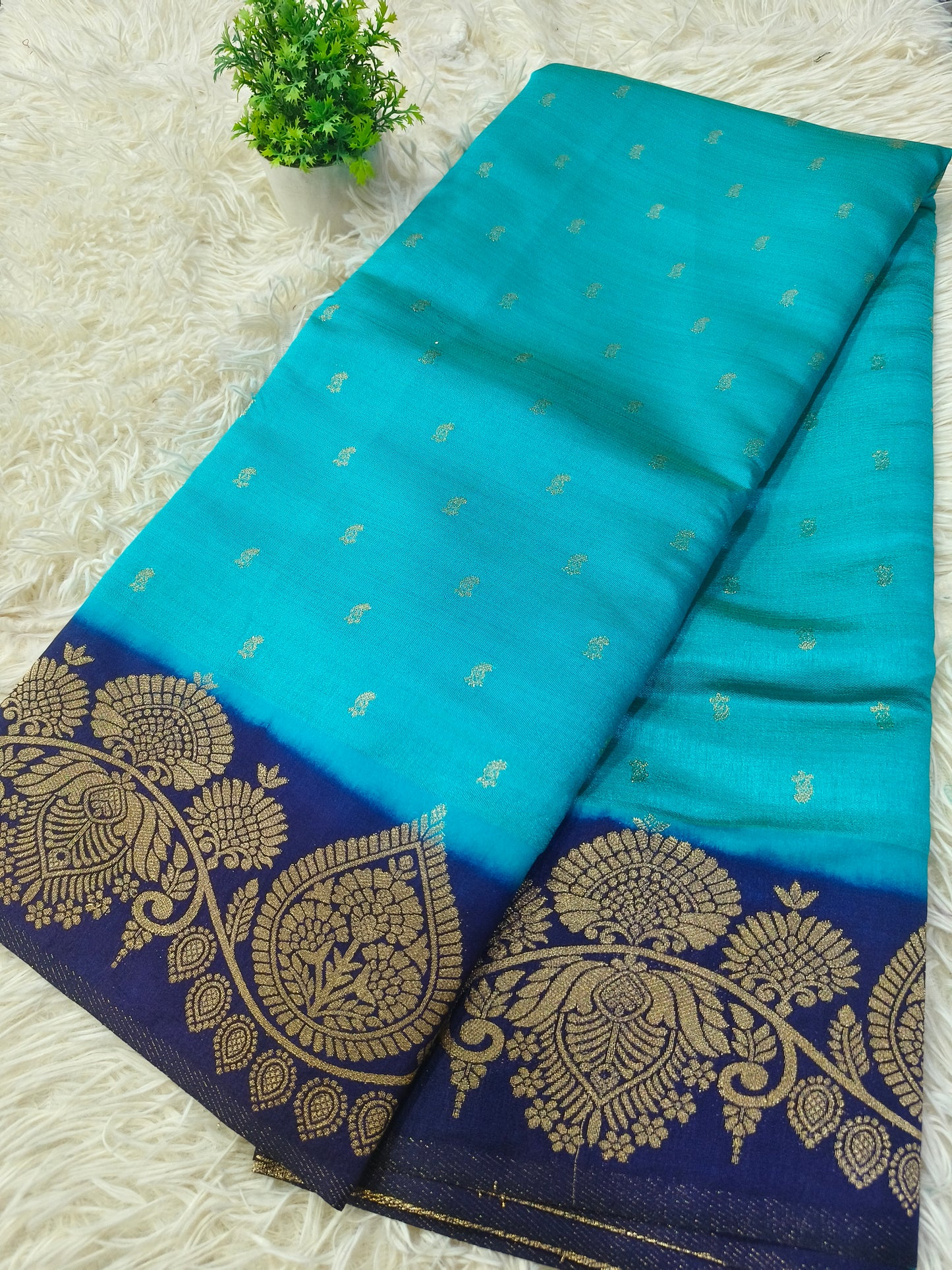Rama blue with Royal Blue soft silk saree