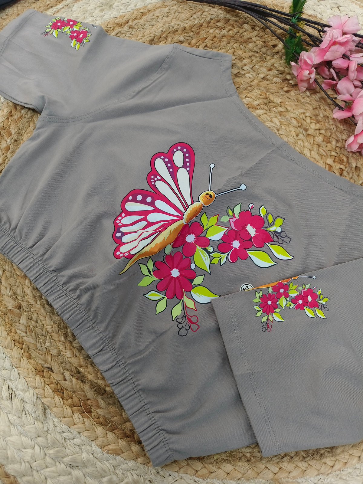 Grey Stretchable blouse with unique printed design