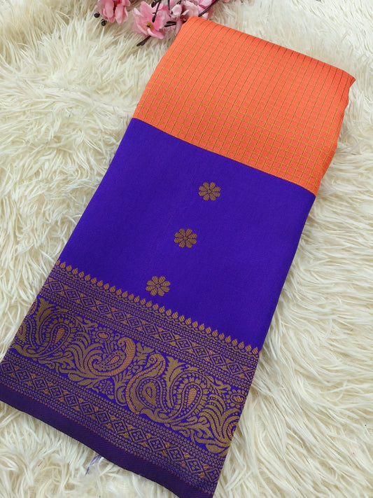 Orange with Blue semi silk saree