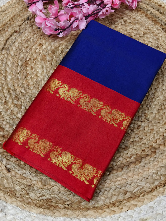Blue With Red Gadwal Semi silk saree