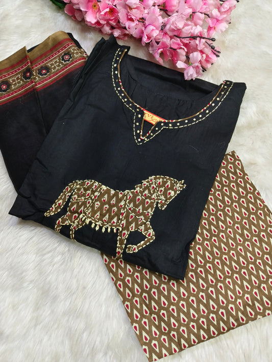 Black with Marron Aarvi pure cotton suit