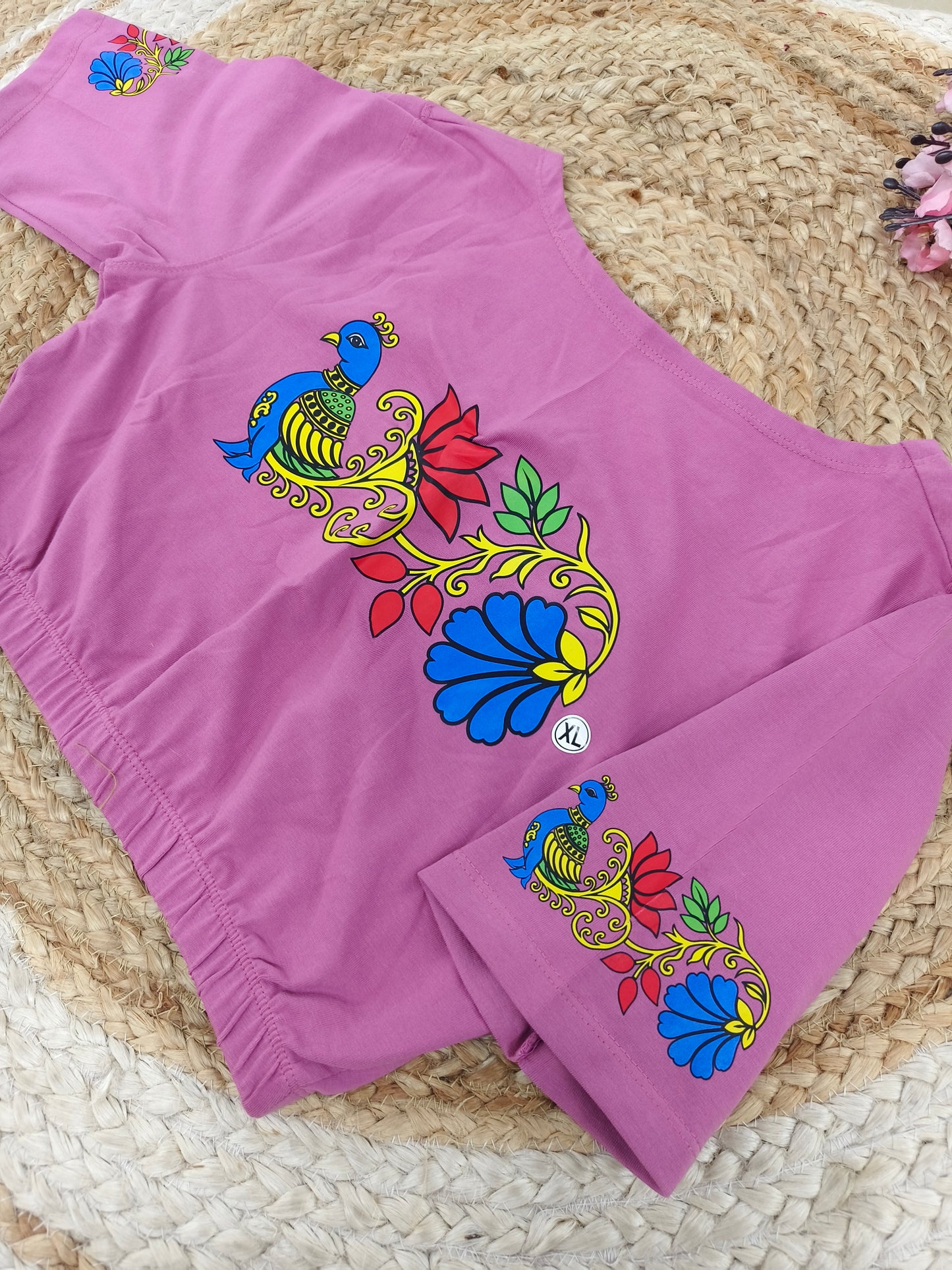 Rose Pink Stretchable blouse with unique printed design