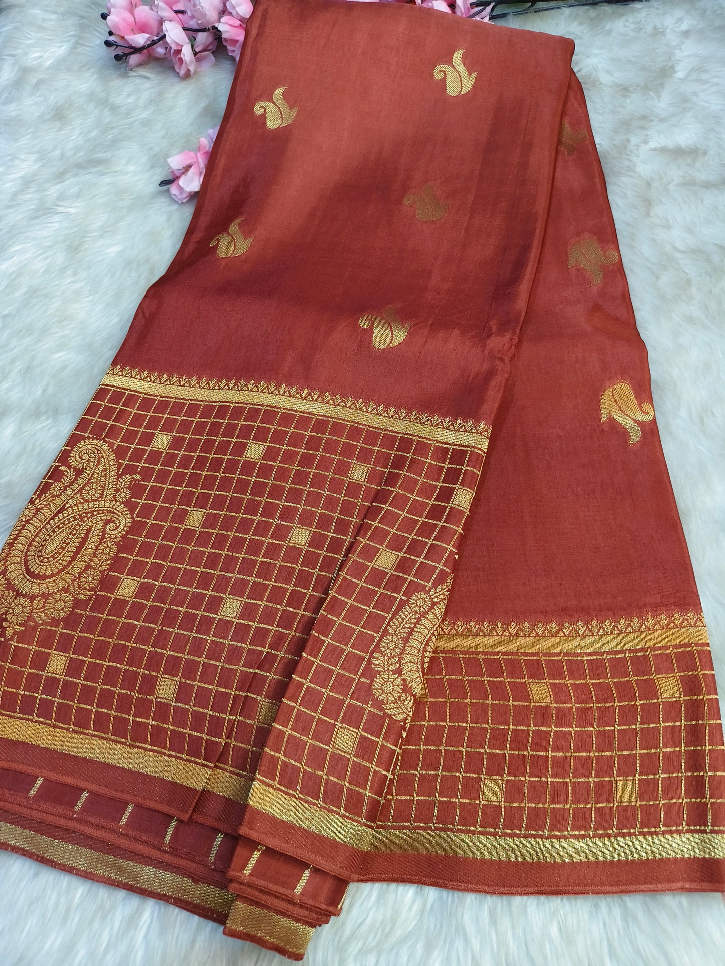 Rustic orange Munga silk saree