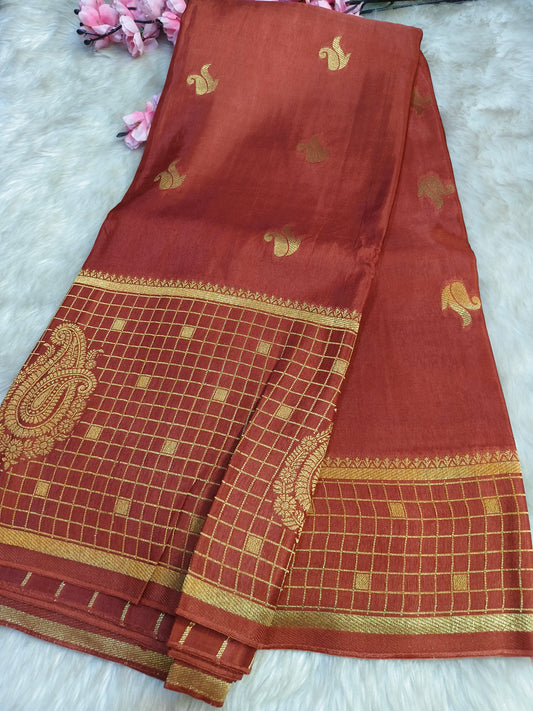 Rustic orange Munga silk saree
