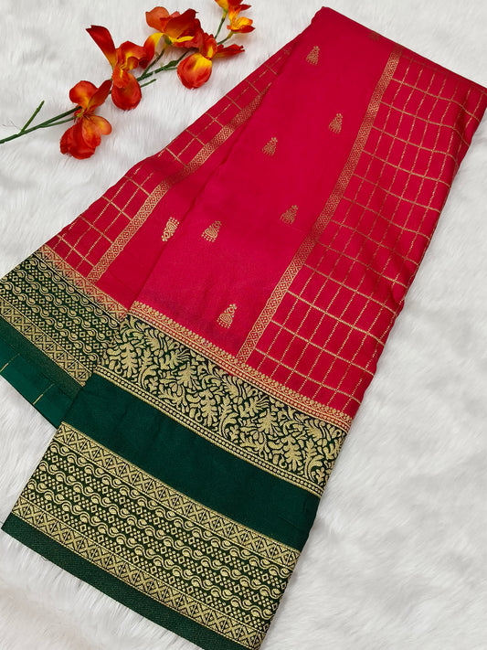 Tomato Red with bottle green silk Georgette saree