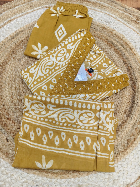 Yellow Cotton sets with duppatta