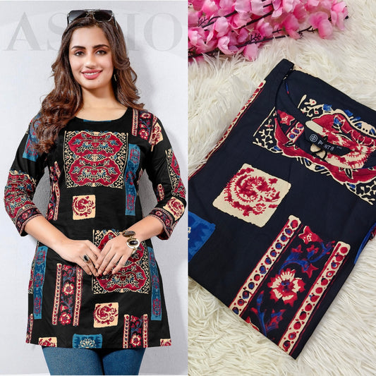 Black  Cotton short Kurtis
