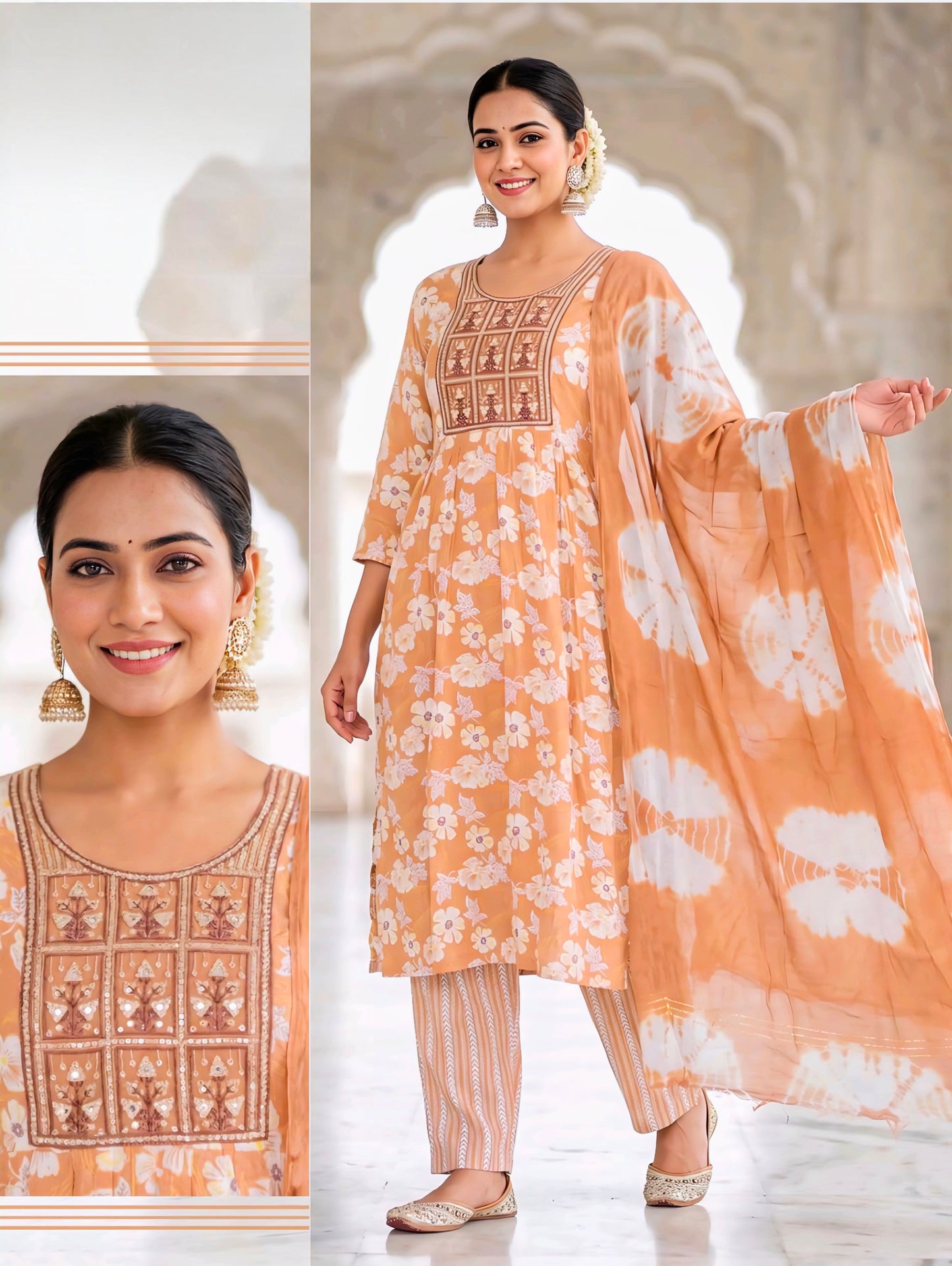 Light Orange  Anarkali suit
