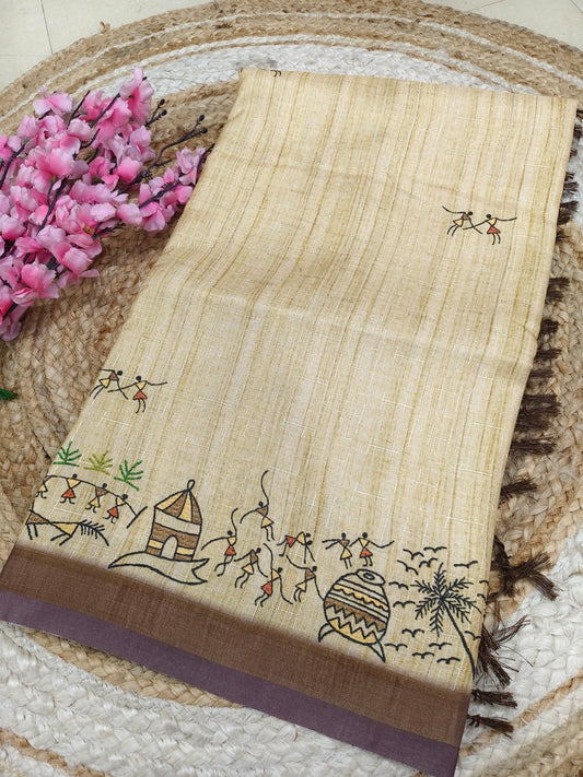 Beige warli saree