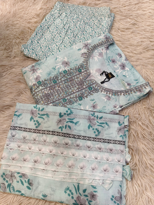 Light Blue Eelgent Pure cotton side cut set