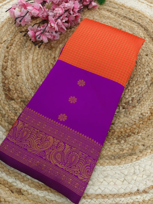 Orange with purple semi silk saree