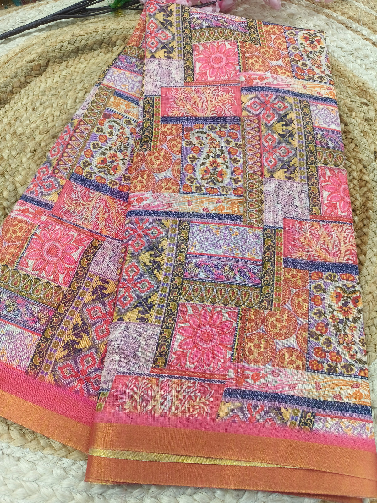 Multi colour Lenin cotton saree