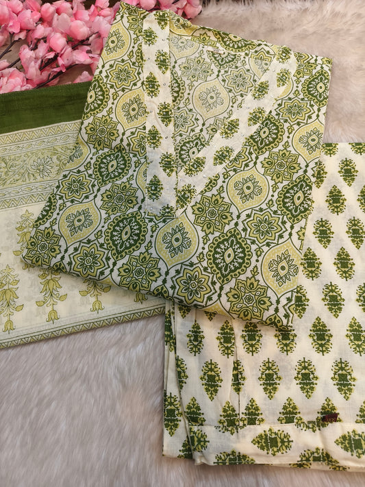 Green with cream pure cotton suits