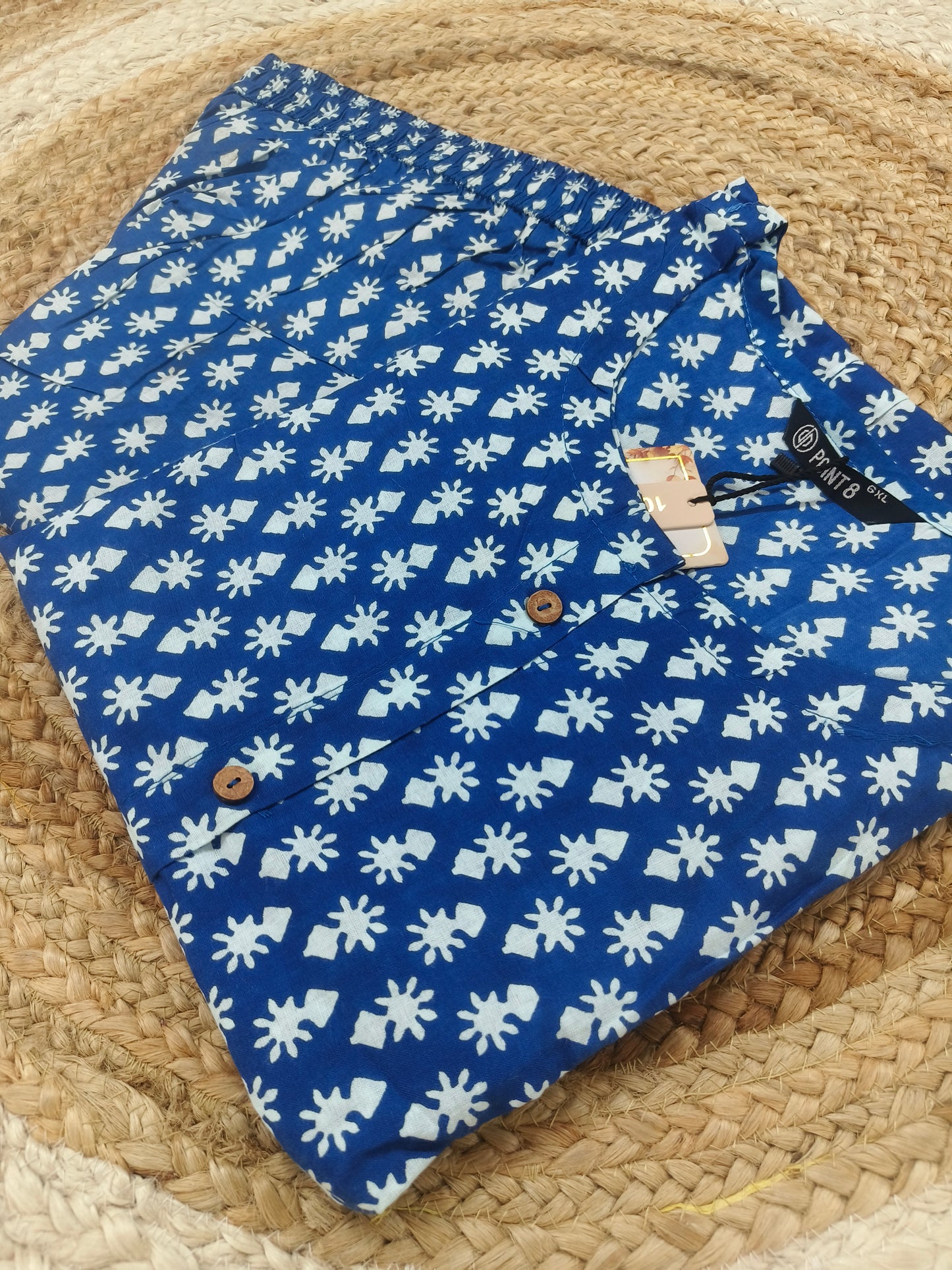 Blue Elegant Printed Cotton Kurta Set