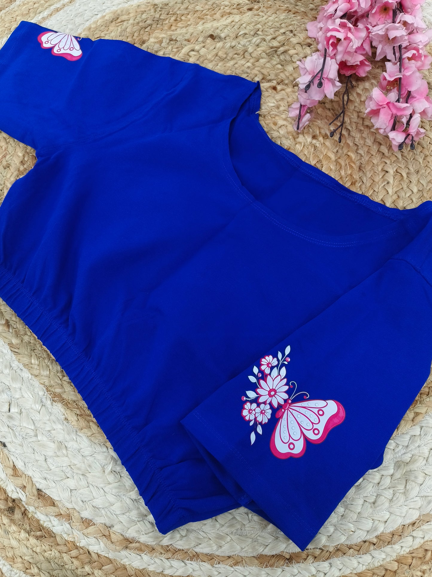 Royal blue Stretchable blouse with unique printed design