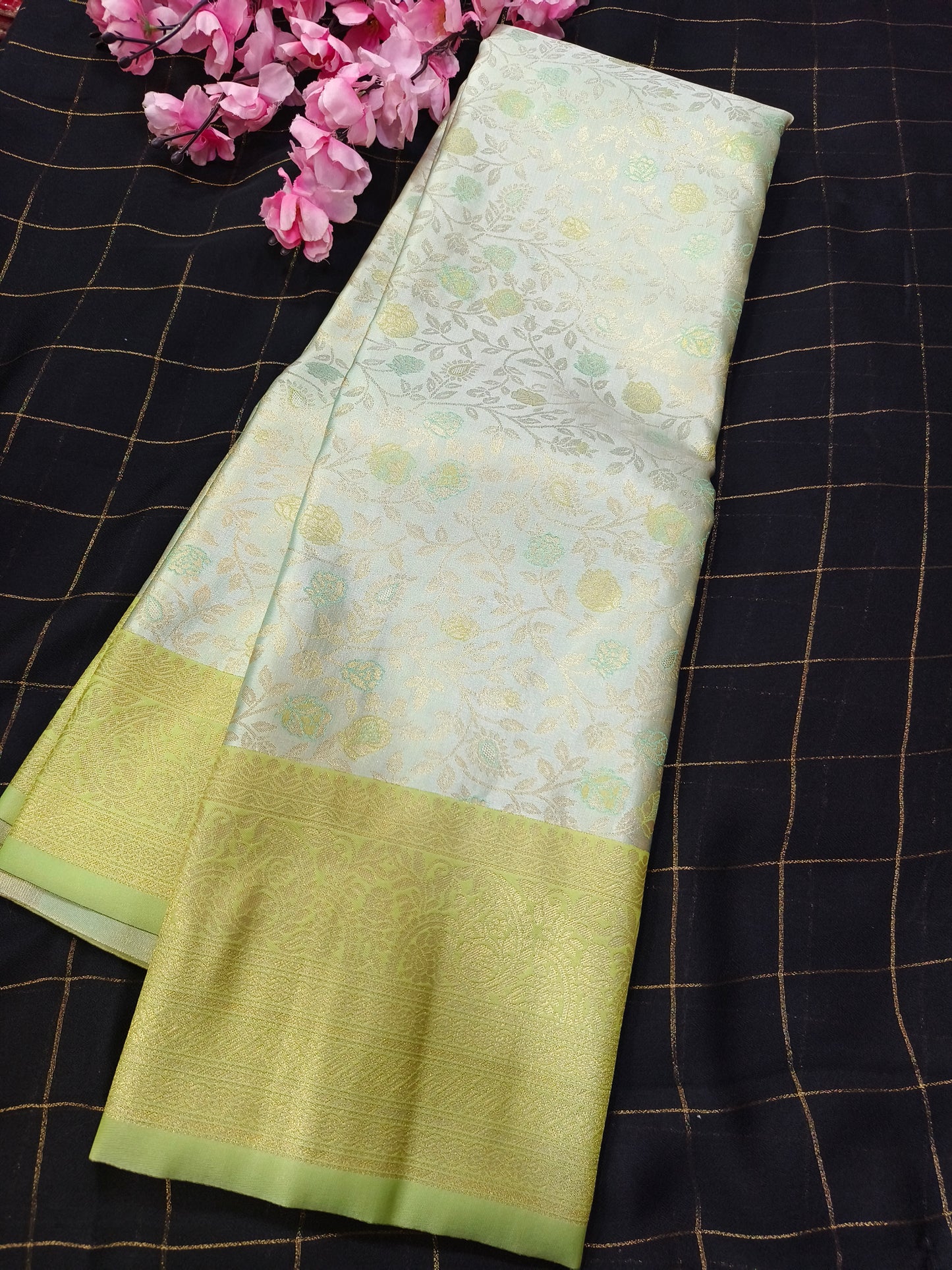 Light green with Mint green Soft satin Silk saree