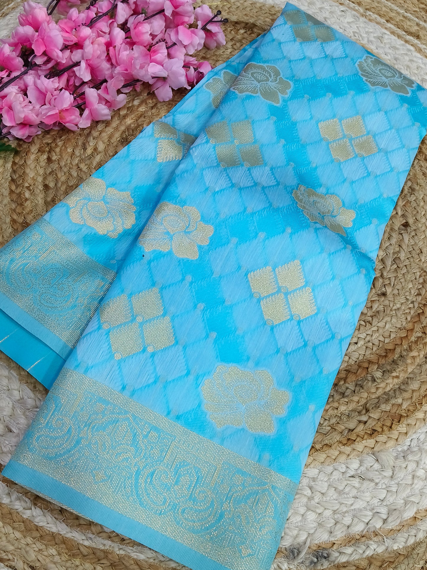 Blue Pestel Brasso silk saree