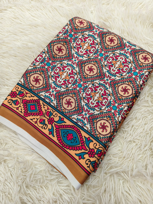 Multi colour satin crepe silk saree