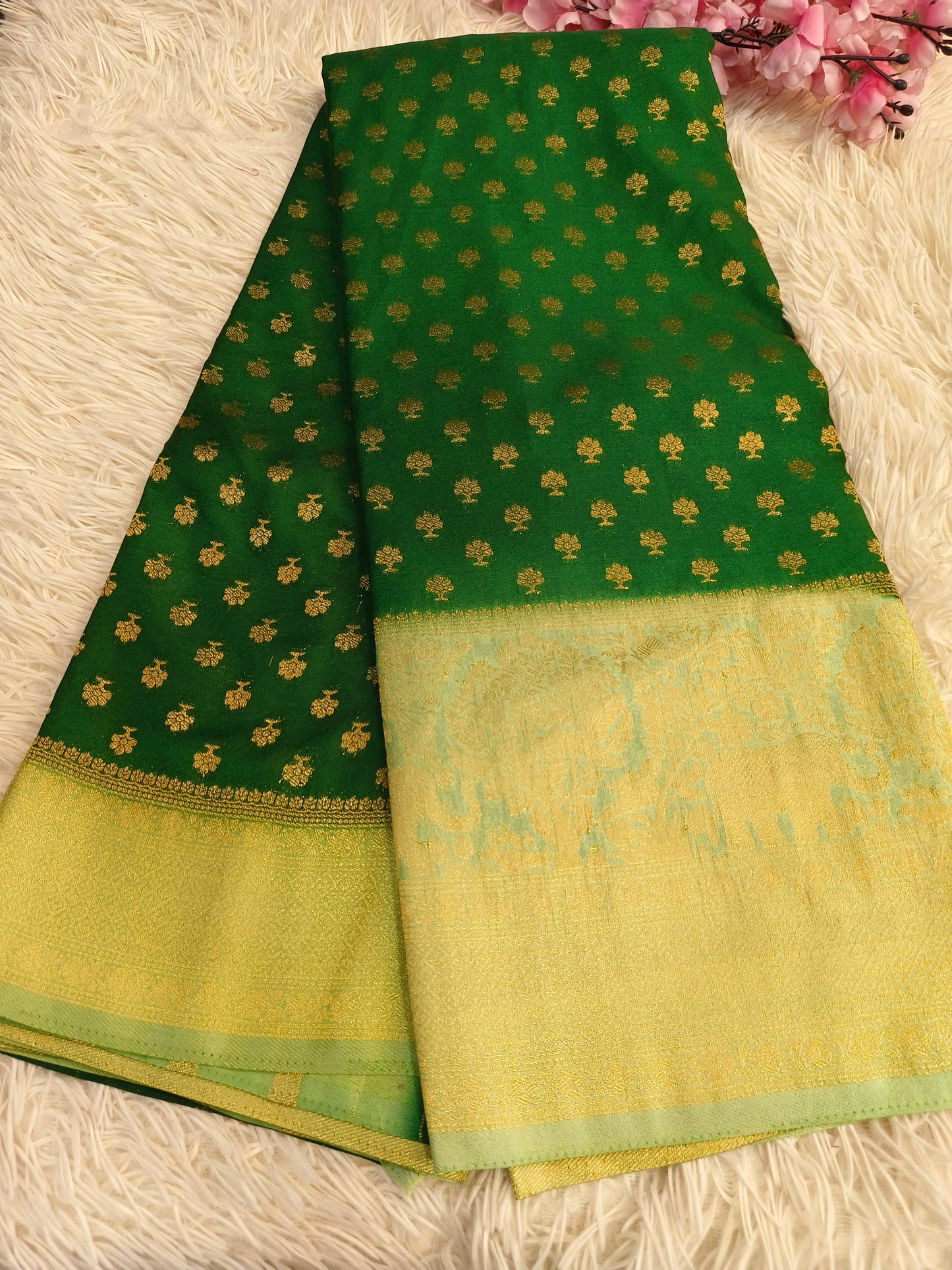 Green with light blue Banarasi georgette silk saree