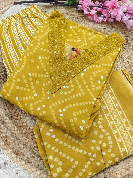 Yellow Cotton sets with duppatta