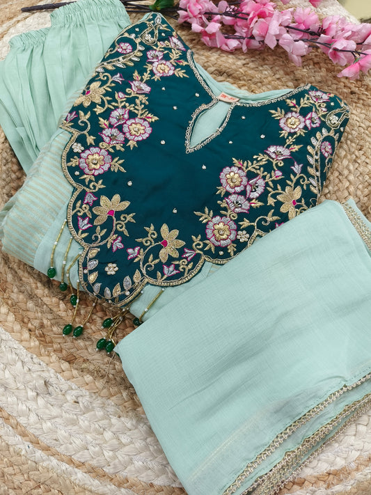 Elegant Pista Green Malchanderi A - Line suits