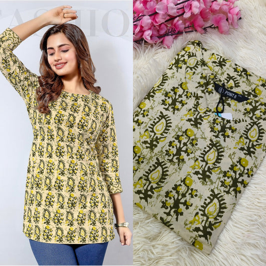 Greynish green Cotton short Kurtis