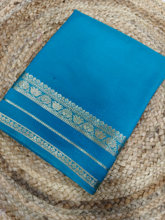 Aqua blue Mysore crepe silk saree