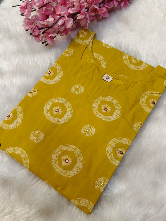 Yellow cotton straight cut Suit