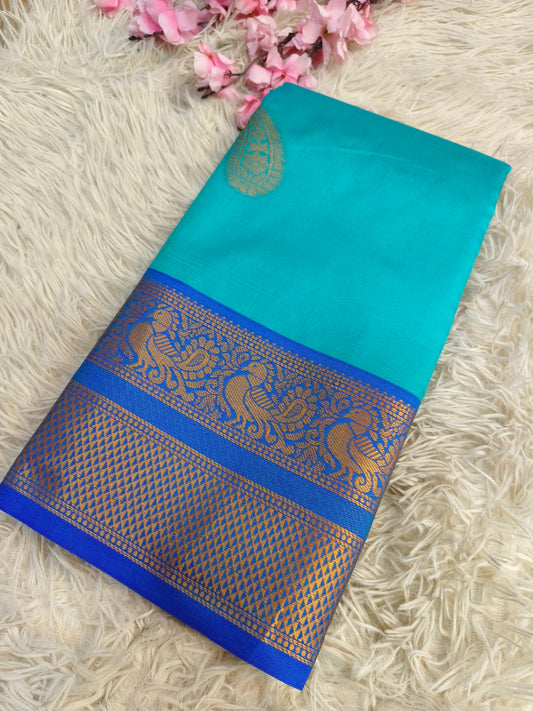 Blue Soft semi silk saree