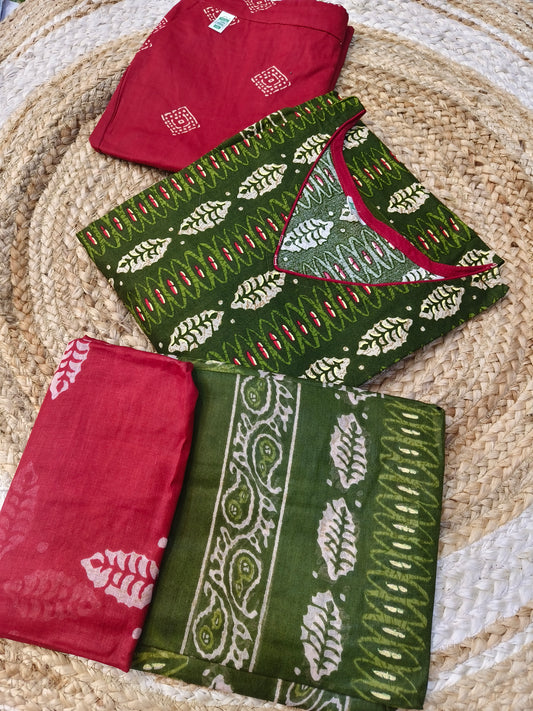 Green with maroon pure cotton suits