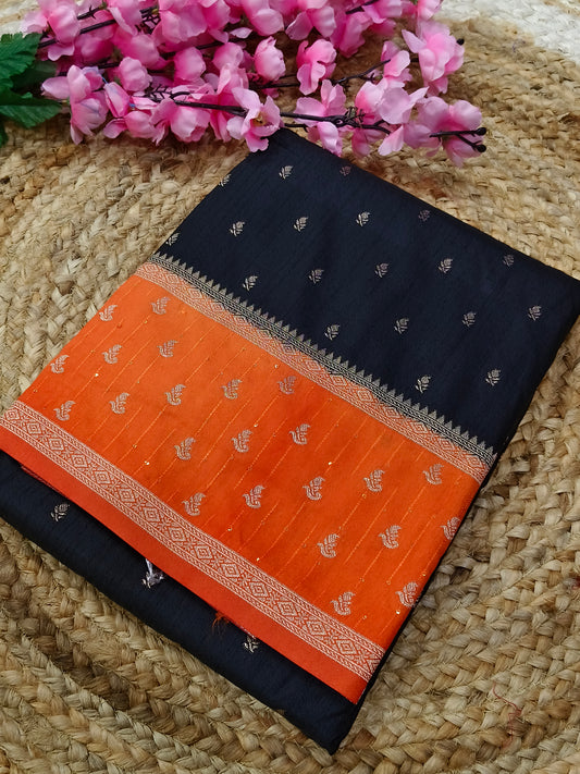 Black with orange semi silk sarees