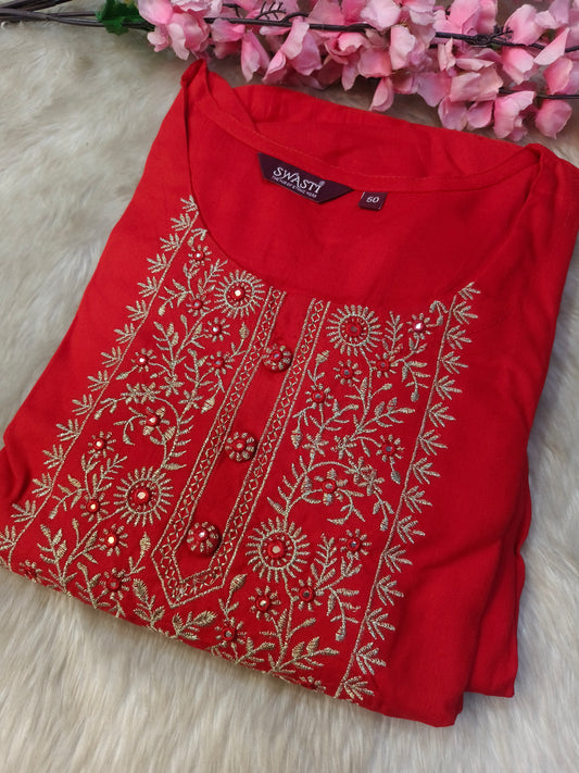 Red designer embroidery gown