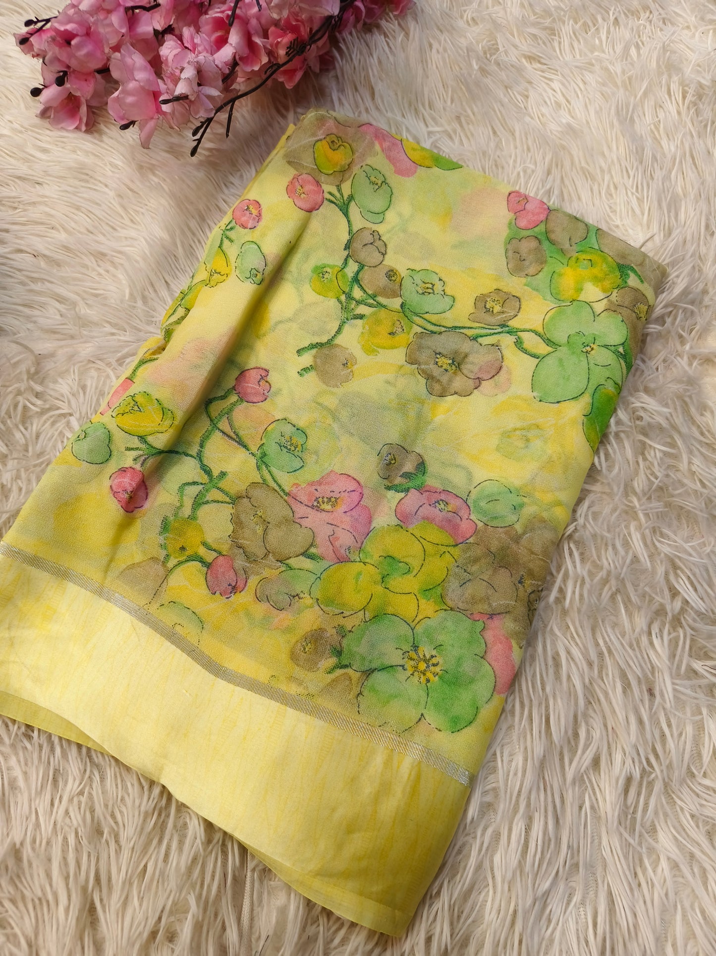 Yellow fancy georgette saree