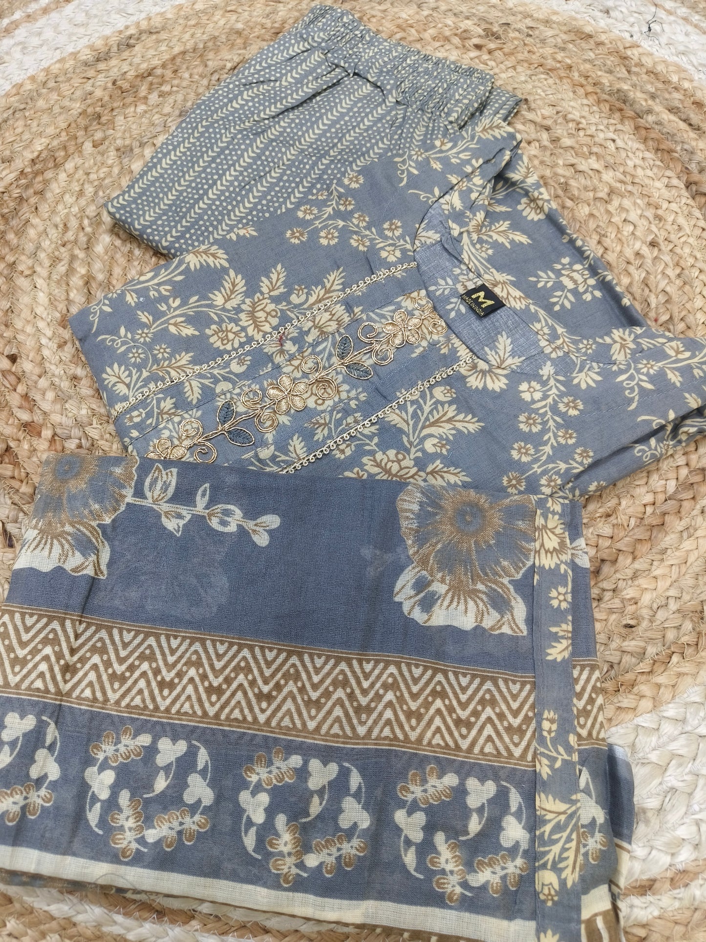 Gray cotton sets with duppatta