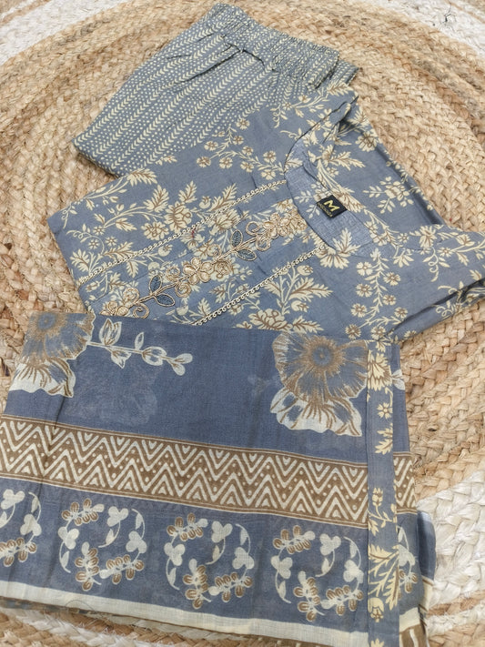 Gray cotton sets with duppatta