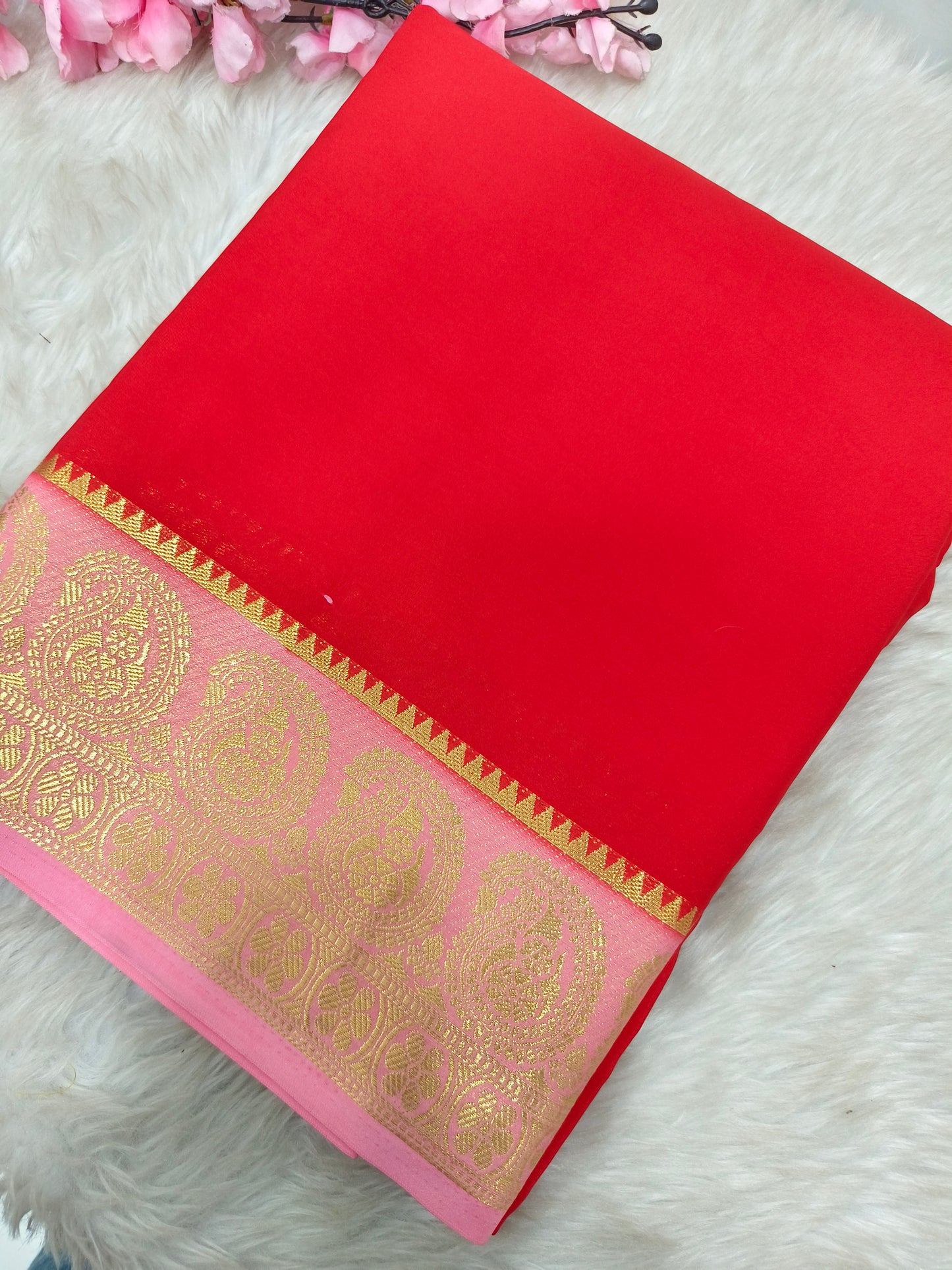 Red With Pink semi Mysore crepe silk saree