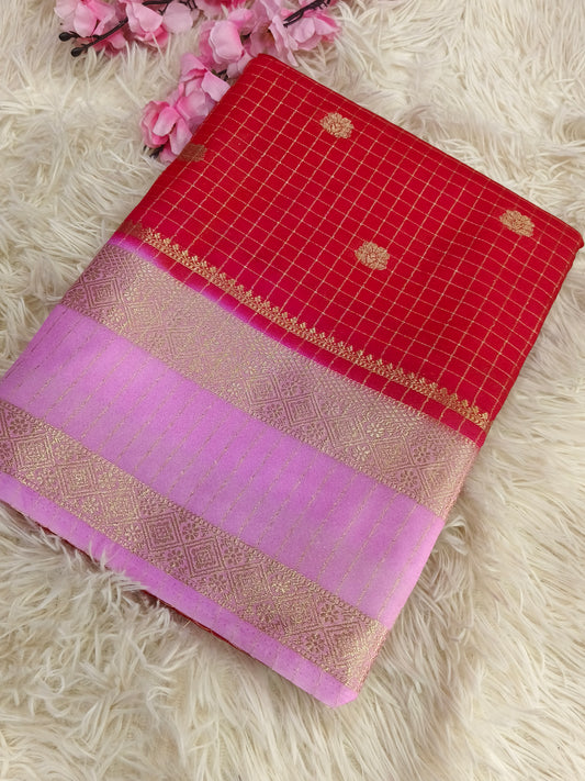 Pink With Baby Pink semi Mysore crepe Silk saree