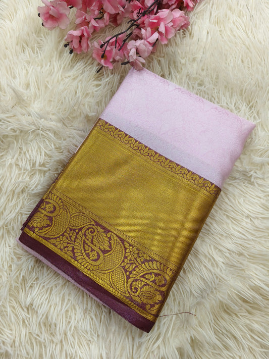 Light Pink with Magentha soft silk saree