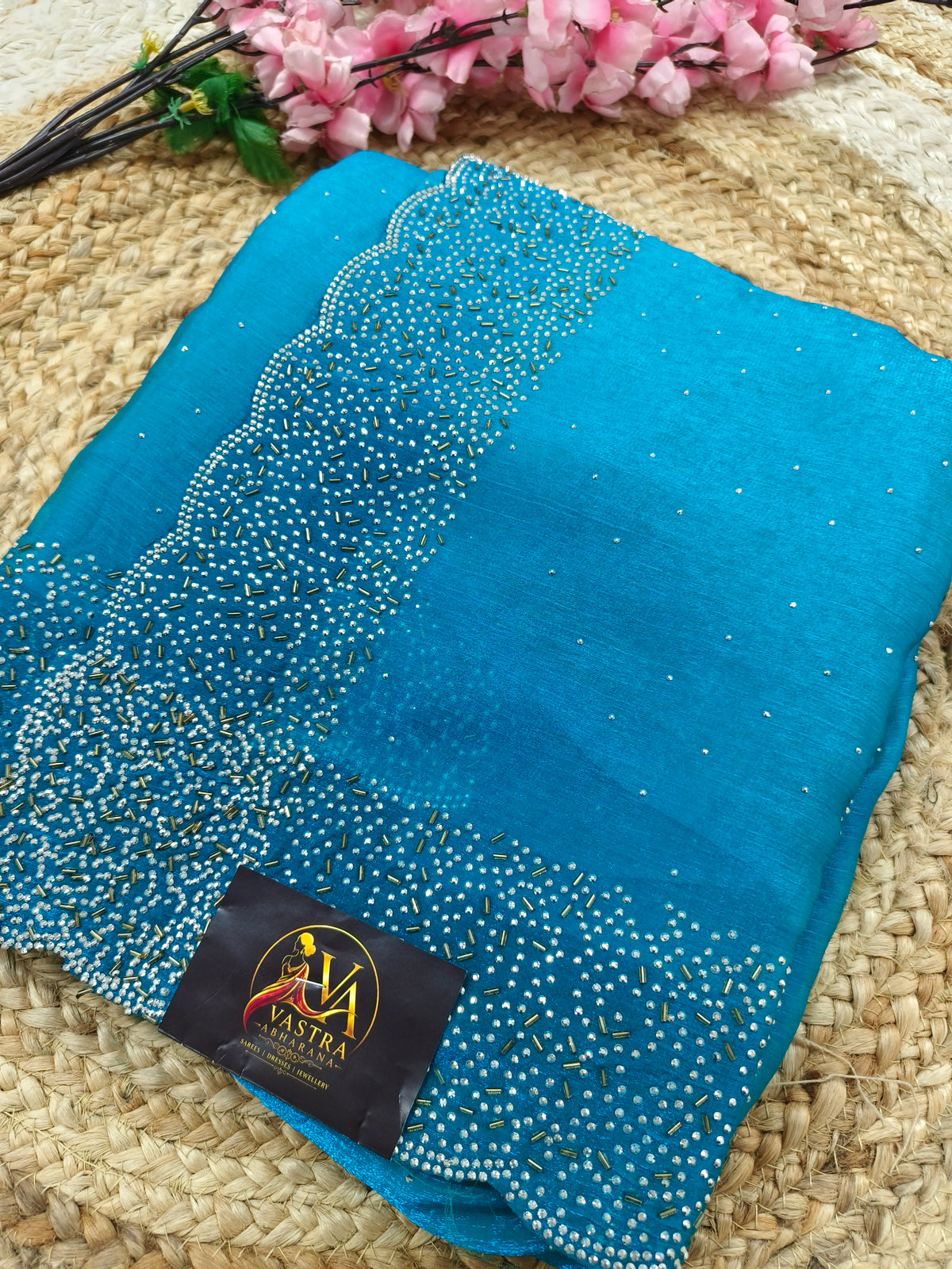 Sky blue designer Georgette saree